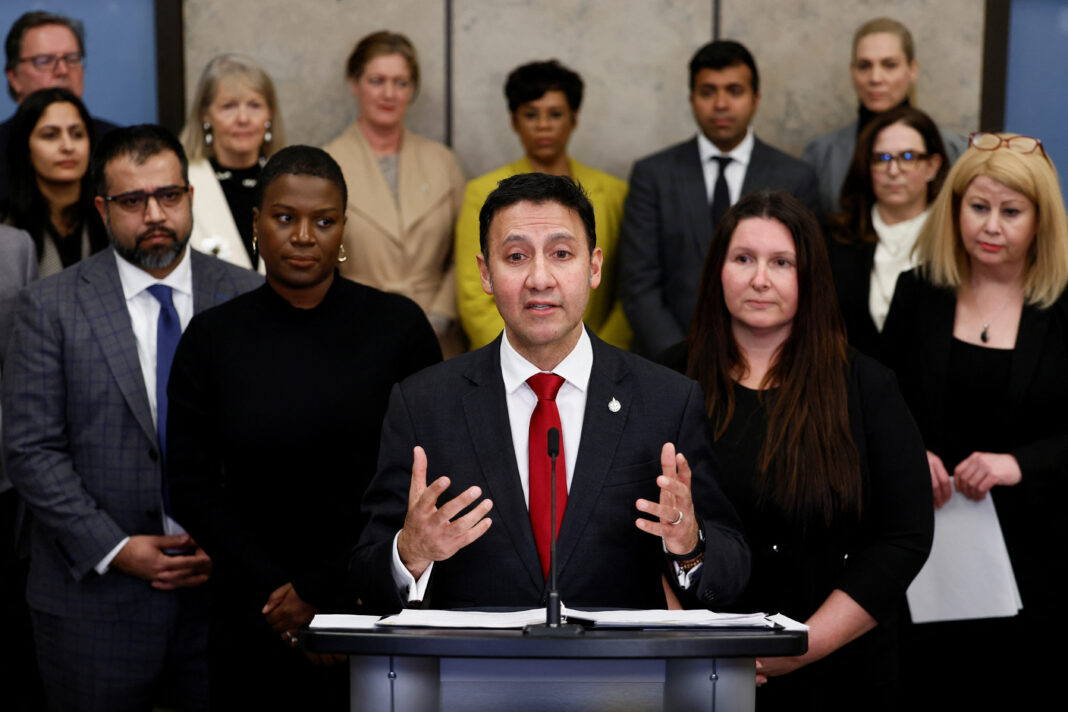 Canada's Minister of Justice and Attorney General of Canada Arif Virani speaks about the Online Harms Act during a press conference on Parliament Hill in Ottawa